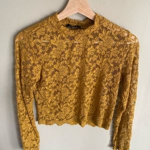 Yellow long sleeve lace top